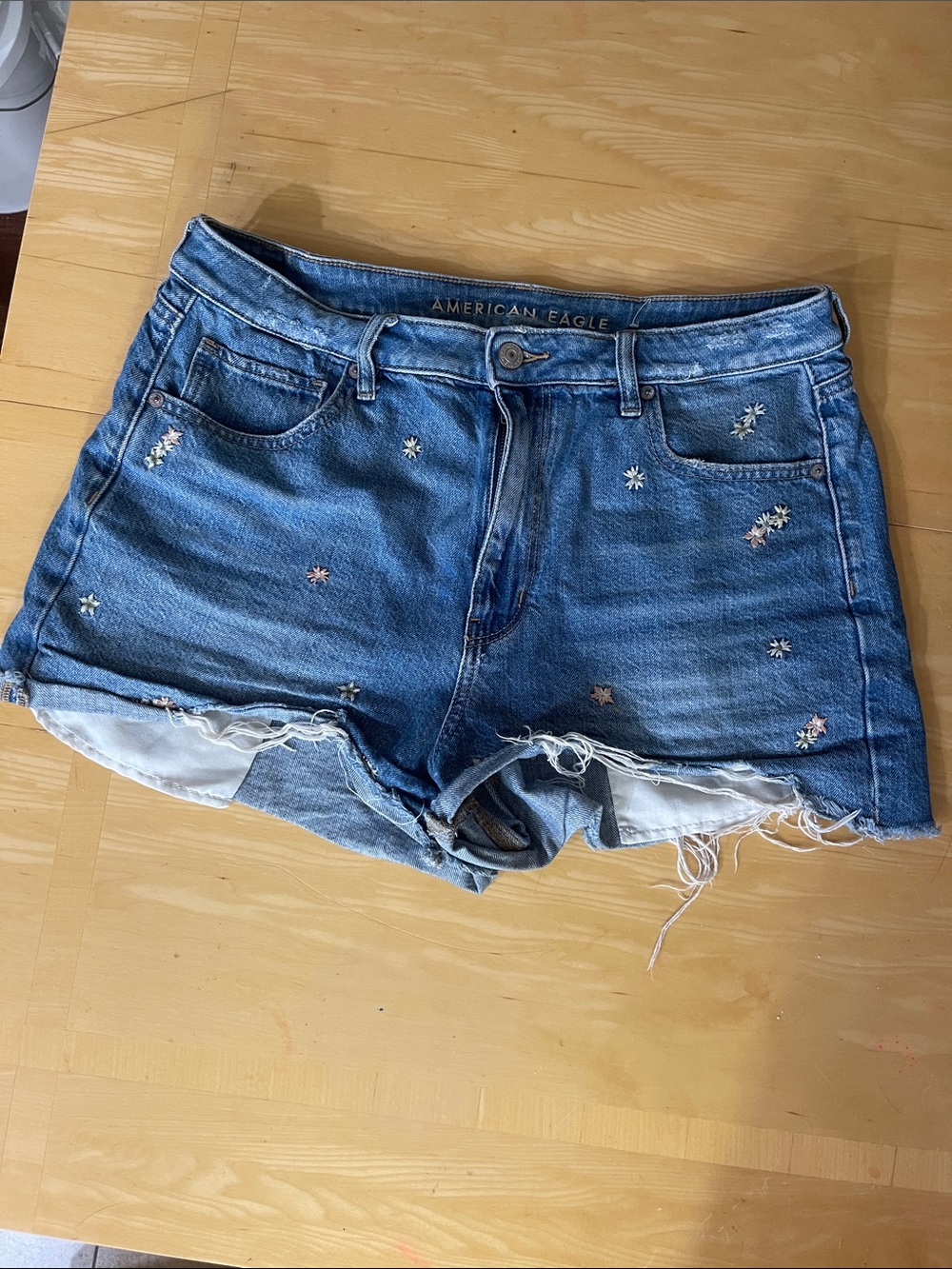American Eagle Outfitters Blue Embroidered Daisy Denim Shorts